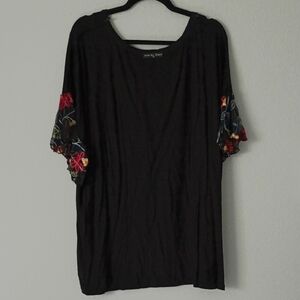 Black Top with Colorful Embroidery